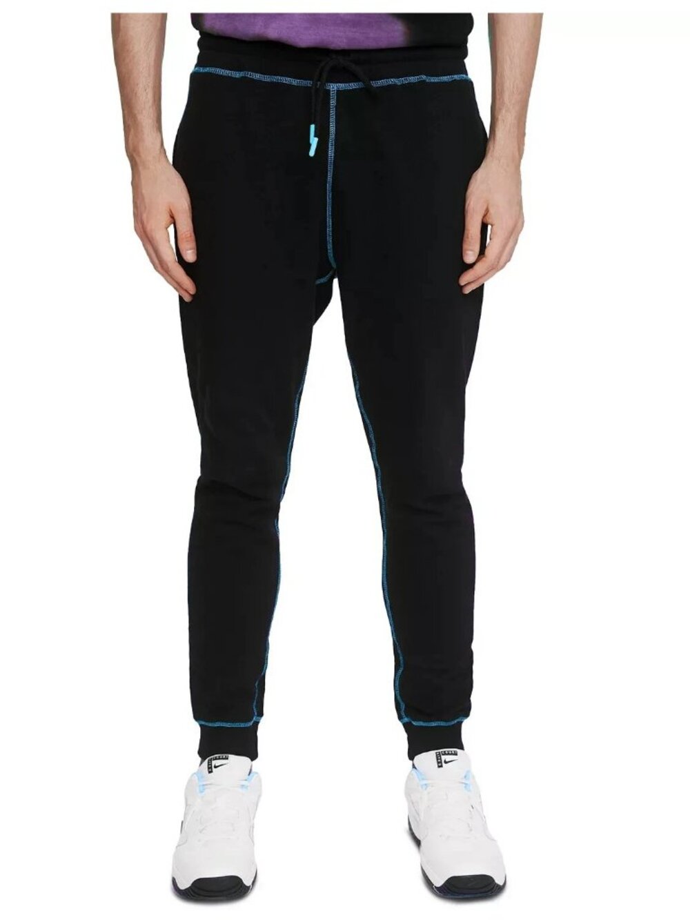 Eleven Paris Men's Exposed Seam Fleece Jogger Sweatpants, Black, Large